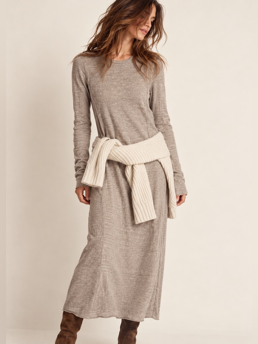 Rag & Bone Takisada Osaka 100% Japanese Wool Knit Midi Dress in Oatmeal